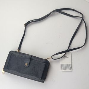 BON VOYAGE Women's Black Leather Phone Crossbody Mini Purse